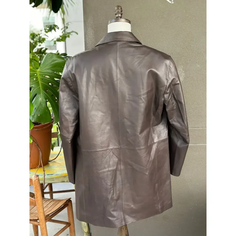 $600 BGSD Men’s Medium Brown Peter Three-Quarter Lambskin Leather Car Coat - Picture 2 of 12